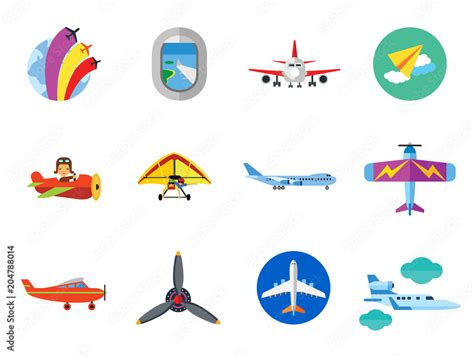 Plane Icon Set Air Show Paper Plane Flying Machine Airplane Propeller