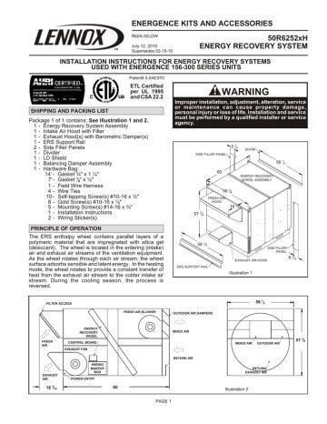 Lennox 50R6252xH Energy Recovery System ERS Energence 156 300 C Box