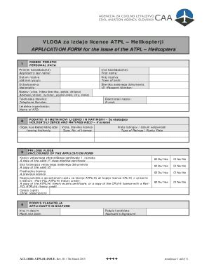 Fillable Online Vloga Za Izdajo Licence Atpl Helikopterji Application