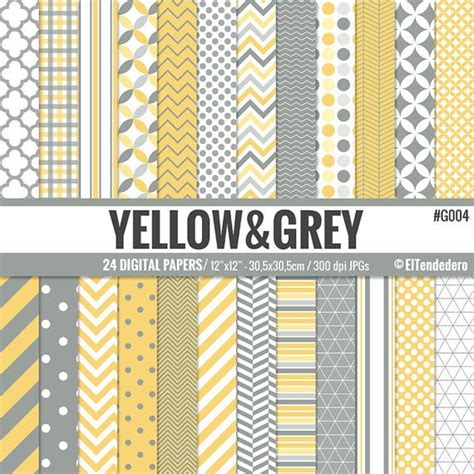 Yellow And Grey Digital Paper Pack Yellow And Grey Basic Geometric