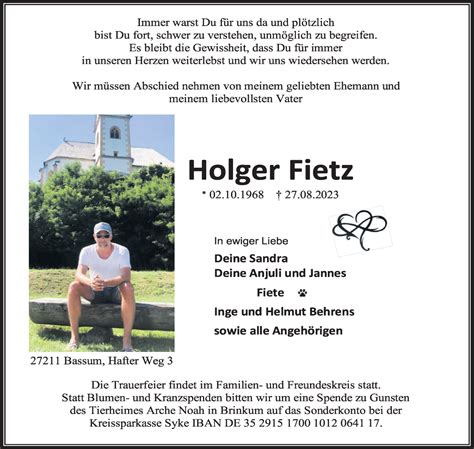 Traueranzeigen Von Holger Fietz Trauer Gedenken