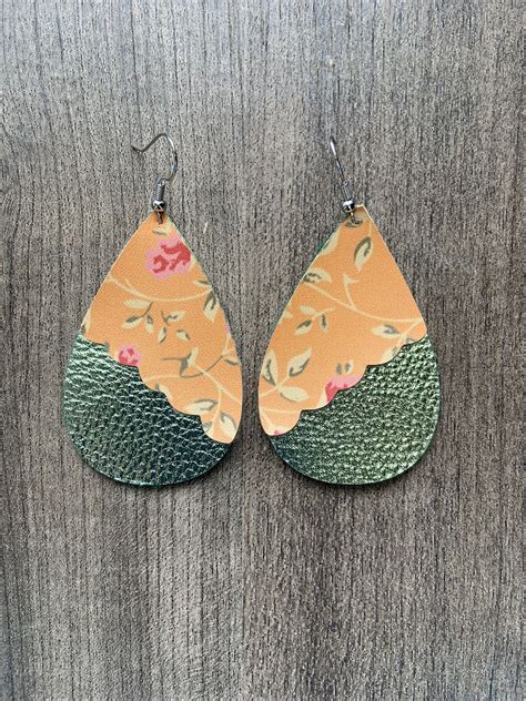 Floral Solid Layered Tear Drop Faux Leather Earrings Etsy In