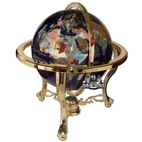 Unique Art 21 Inch Tall Blue Lapis Ocean Table Top Gemstone World Globe