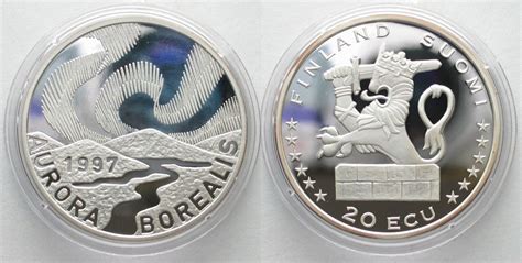 Finnland Finland Ecu Aurora Borealis Silver Proof Ma