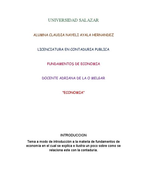 Fundamentos De La Relación Entre La Economía Y La Contaduría Pdf