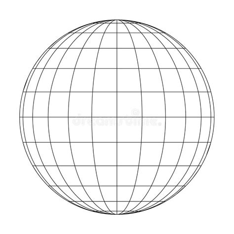 Front View Of Planet Earth Globe Grid Of Meridians And Parallels Or