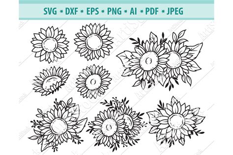 Sunflower Svg Flower Border Svg Floral Svg Eps Png Dxf 618606 Cut Files Design Bundles