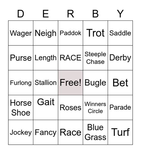 Kentucky Derby Bingo Card