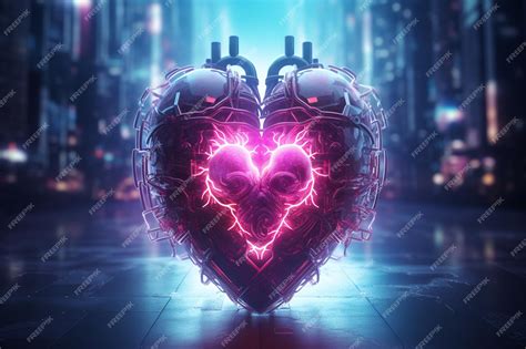 Premium Ai Image Cyberpunk Hightech Neon Glowing Heart Cyber