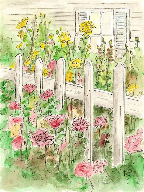 Cottage Garden Watercolor Print Watercolor Art Garden Landscape