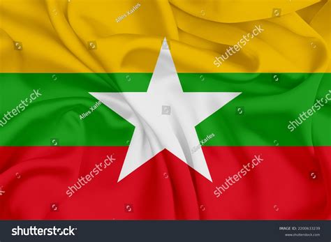 Selective Focus Myanmars Flag Fabric Texture Stock Illustration