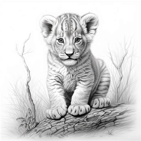 Premium Photo | Pencil sketch cute baby lion animal drawing image ...