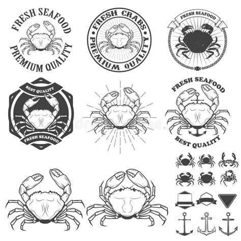 Set Of Crabs Labels Fresh Seafood Stock Vector Illustration Of