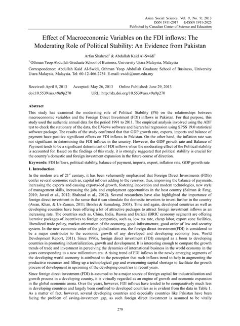 Pdf Effect Of Macroeconomic Variables On The Fdi Inflows The