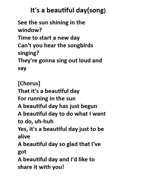 Its A Beautiful Day Song Pdf