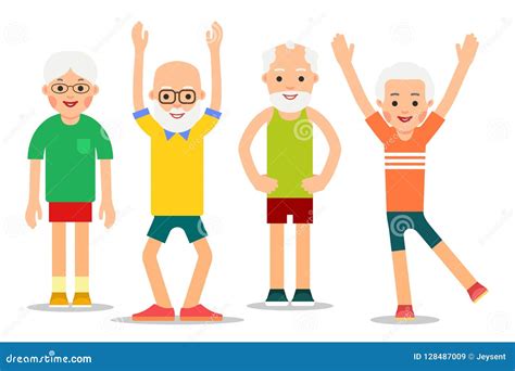 Group Of Older People Perform Gymnastic Exercises Elderly Men A Stock