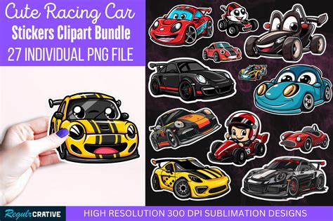 Cute Racing Car Stickers Clipart Bundle Graphic by Regulrcrative ...