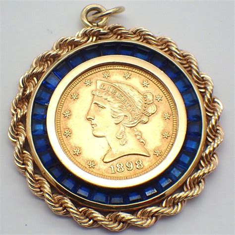 Five Dollar Gold Coin Pendant 1898 Philadelphia Sapph… - Gem