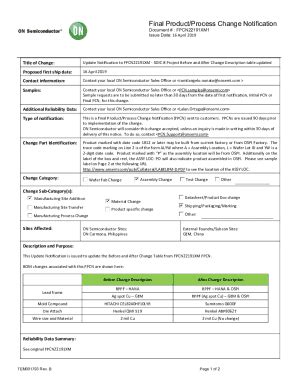 Fillable Online Supplier Product Process Change Request PCN Fax Email