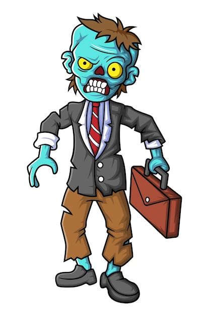 Personagem de desenho animado de empresário zumbi assustador em fundo