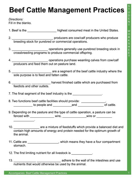 Beef Cattle Management Practices Worksheet