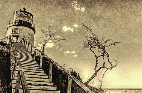 Eerie distressed photo of Owls Head Lighthouse, Rockland Harbor, Knox ...