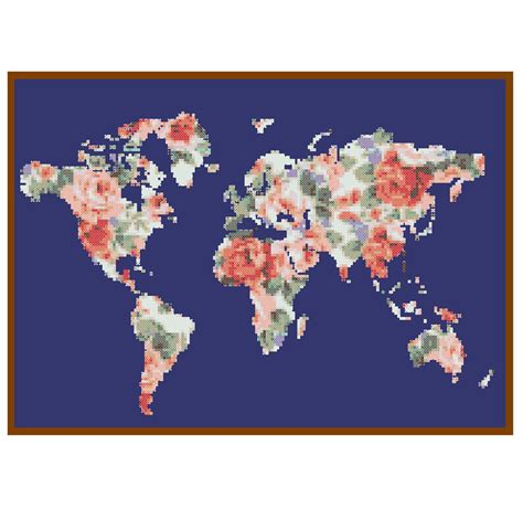 World Map Cross Stitch Pattern Modern Cross Stitch Pattern Etsy