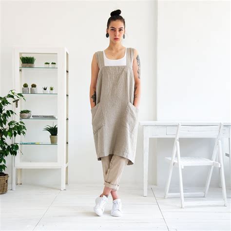 Linen Apron Linen Pinafore Japanese Style Linen Apron Cross Etsy