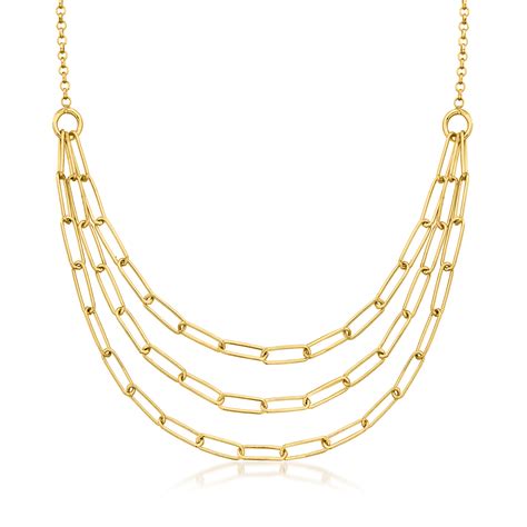 Italian 18kt Gold Over Sterling Graduated Multi Strand Paper Clip Link Necklace Ross Simons