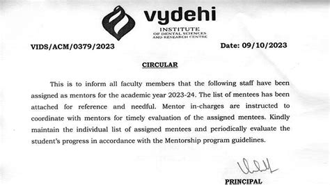 Circular 1st Bds 2023 24 Batch Mentor List Vims College