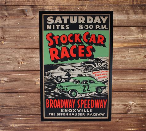 1950s Broadway Speedway Stock Car Racing 14X22 Framed Poster Knoxville