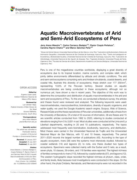 (PDF) Aquatic Macroinvertebrates of Arid and Semi-Arid Ecosystems of Peru
