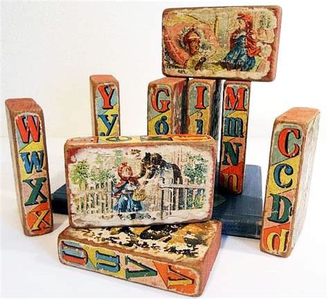 Vintage Antique Alphabet Toy Blocks Wood And Paper Toy Blocks