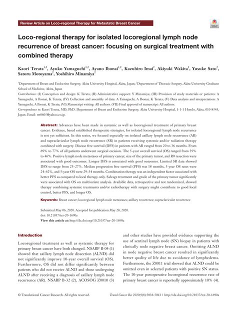 PDF Loco Regional Therapy For Isolated Locoregional Lymph Node