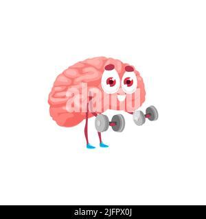 Cute Pink Brain Character With Dumbbell Mental Health Concept Brain