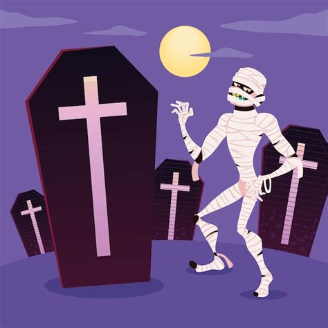 Premium Vector Halloween Mummy Character And Coffins