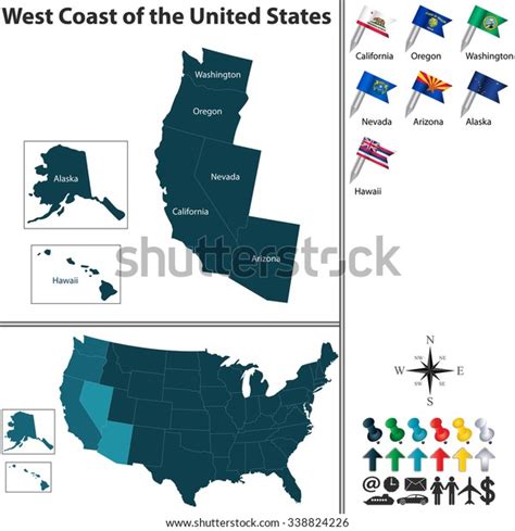 Vector Set West Coast United States Stock Vector Royalty Free