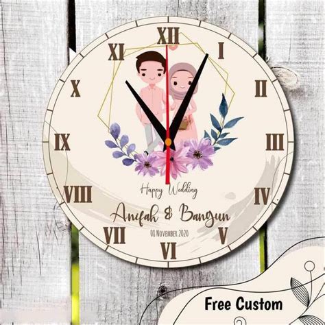 Jual Wed Jam Dinding Kayu Unik Custom Foto Hadiah Kado Pernikahan