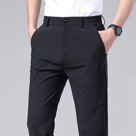 2023 Summer Casual Pants Men Thin Business Stretch Slim Elastic Waist