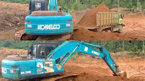 Truck Excavator Excavator Kobelco Sk Muat Tanah Ke Mobil Dump Tuck