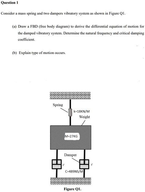 Solved Consider A Mass Spring And Two Damper Vibratory System As Shown