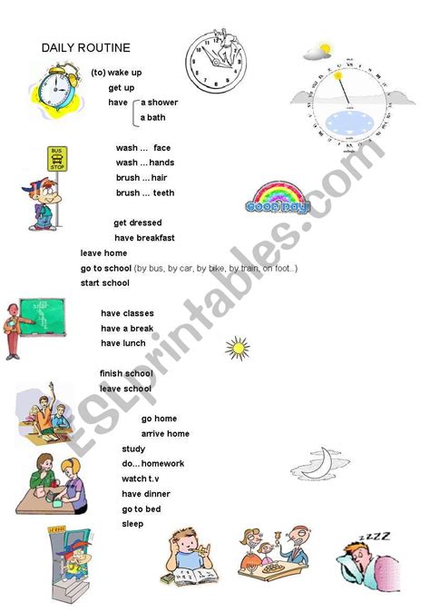 Daily Routines Verbs Worksheet Daily Routine Verbs English Esl