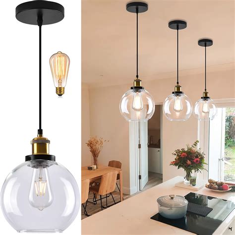 Bagood Glass Pendant Light Clear Glass Pendant Lights Kitchen Island Gold And Black Glass