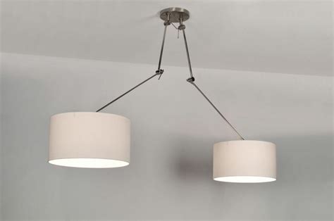 Hanglamp 30098 Modern Klassiek Design Staal Rvs Stof Wit Rond