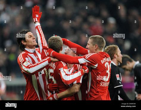 L To R Munich S Mario Gomez Thomas Mueller Franck Ribery And