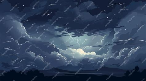 Premium Vector | A painting of a night sky with a moon and clouds