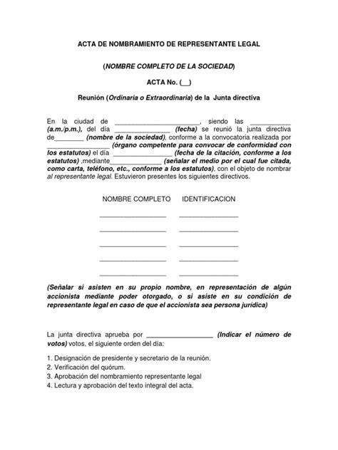 Acta De Junta Directiva Para Nombramiento De Representante Legal 1docx