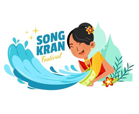 A Woman Celebrating Songkran Festival Vector Art Graphics