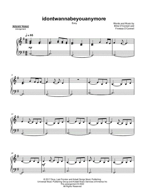 Atlantic Lights Idontwannabeyouanymore Easy Sheet Music Piano Solo