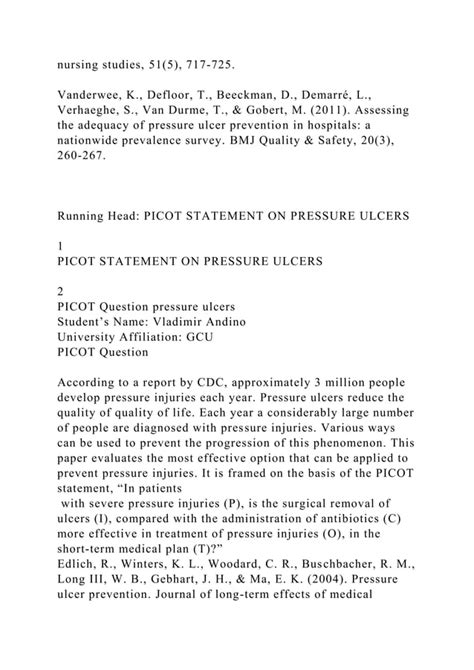 Running Head Picot Statement On Pressure Ulcers Picot Sta Docx